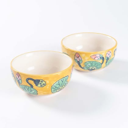 Handpainted Ceramic Cereal Bowl 5.5" - Set of 2-Yellow / Green / Ceramic / 5.5 Inches