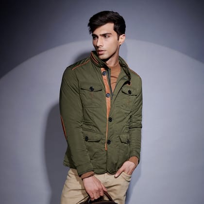 Concealed Zipper Hood Green Puffer Jacket by Brune & Bareskin-S