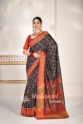 Black Pure Look ikkat Patola Saree