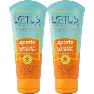Lotus Herbals Safe Sun Sports Super-Stay Sunblock Spf 70 Pa+++Anti-Pollution, Water  Sweat Resistant80 G (Pack Of 2)