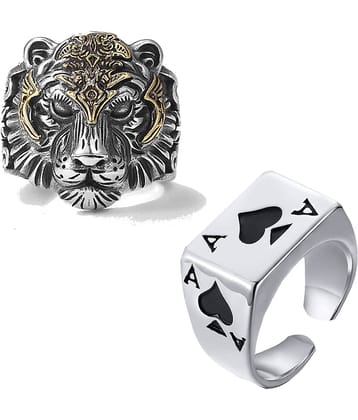 Fashion Frill Silver Ring For Men Stainless Steel Lion King & Pocker Silver Ring For Men Boys Stylish Rings Combo