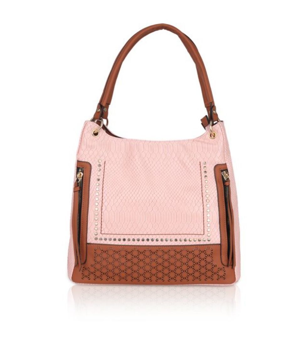 Women's Faux Leather Printed Tote Bag (Pink)