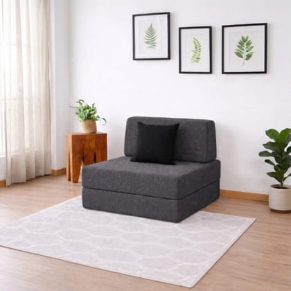 COIRFIT Folding 1 Seater Single Foam Fold Out Sofa Cum Bed (Finish Color - Dark Grey Delivery Condition - DIY(Do-It-Yourself))
