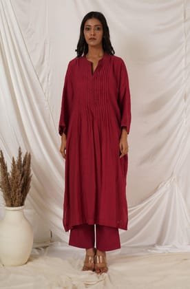 Maroon Pintuck kaftan Coord Set-XL