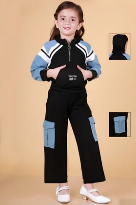 Girl's Imported Hoodie  Co-Ord Set [GCS-9959] (4-12Years)-4-5Y (Size - 24) / Imported / Black