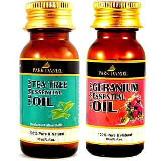 PARK DANIEL Premium Tea tree essential oil and Geranium essential oil- 100% Pure and Natural Combo pack of 2 bottles of 30 ml(60 ml) (60 ml)