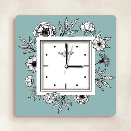 Teal Tranquility – Botanical Time Sketch Clock-11 Inches