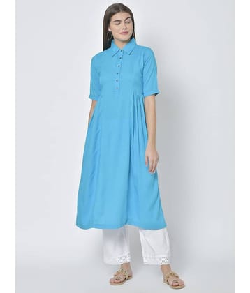 Pistaa - Turquoise Viscose Women's Flared Kurti ( Pack of 1 )