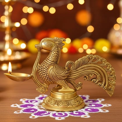 Brass Cock [Murga] Oil Lamp Deepak  - Handcrafted Puja Diya for Home Décor, Height : 6.4 Inch (BSMAS1158 A)