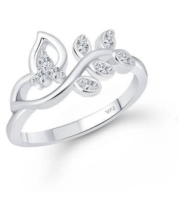 Vighnaharta  Pressing Leaf (CZ) Rhodium Plated  Ring - (  VFJ1579FRR7 ) - None