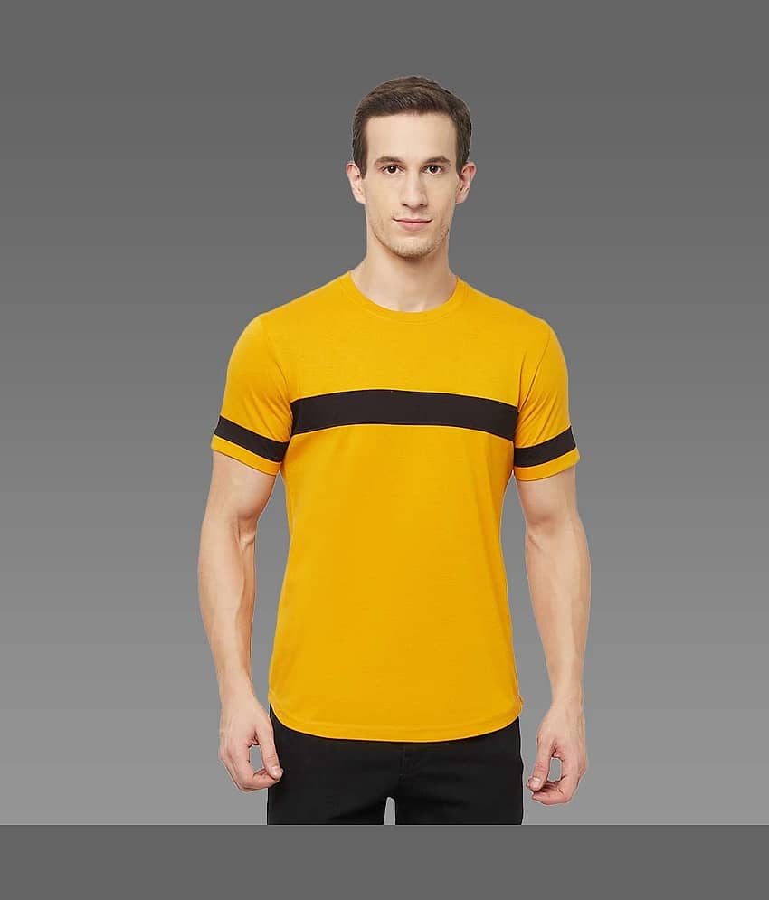 TAZO Cotton Blend Regular Fit Colorblock Half Sleeves Men's Round T-Shirt - Gold ( Pack of 1 )