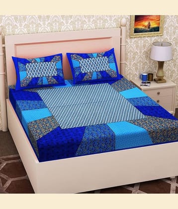 PETROSOLY Cotton 1 Double Queen Bedsheet with 2 Pillow Covers ( Blue )