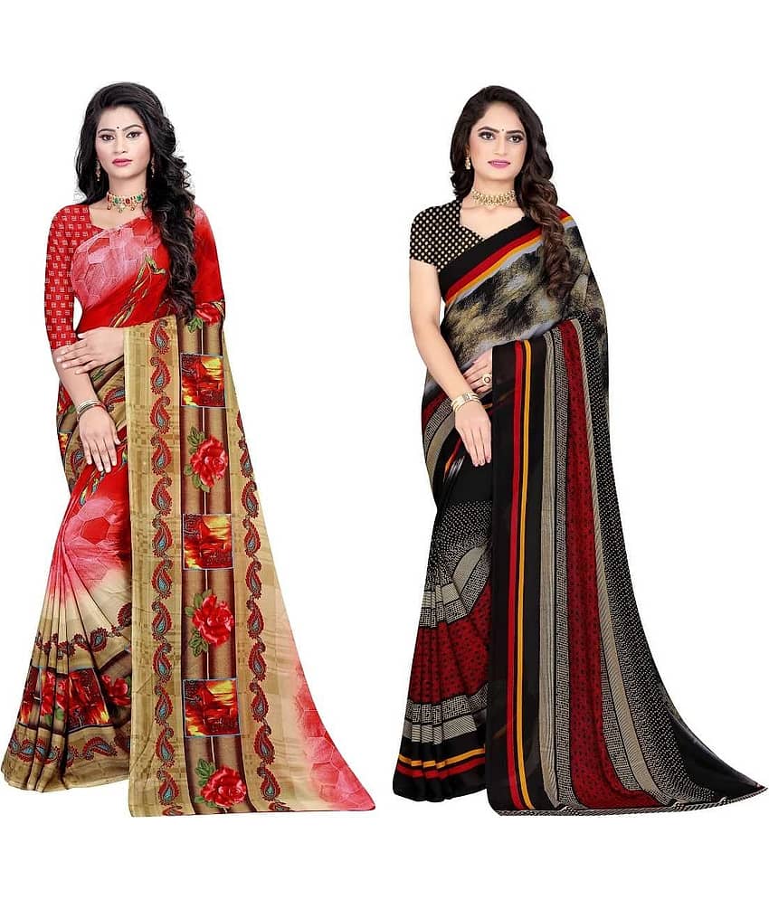 LEELAVATI Georgette Printed Saree With Unstitched Blouse Piece ( Multicolor )