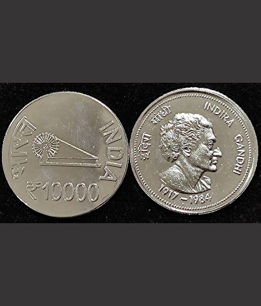 Extreme Rare 10000 Rupee - INDIRA GANDHI Silver Plated Fantasy Token Memorial 1 Coin