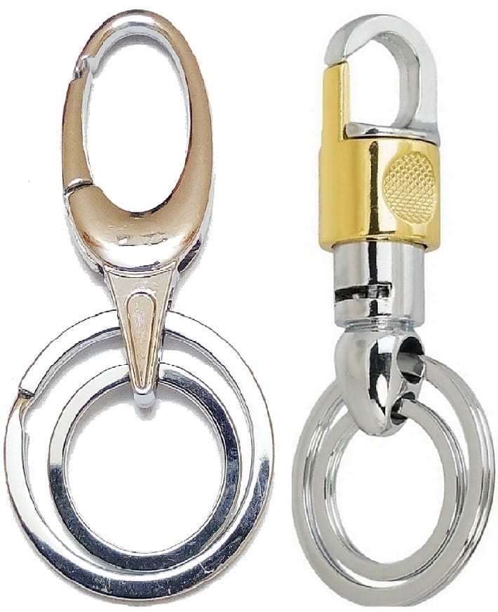 KD COLLECTIONS Double Ring Hook Keychain for Bike & Cars|Metal Hook Keychain Combo|Golden Silver Color - Pack of 2 Keychains