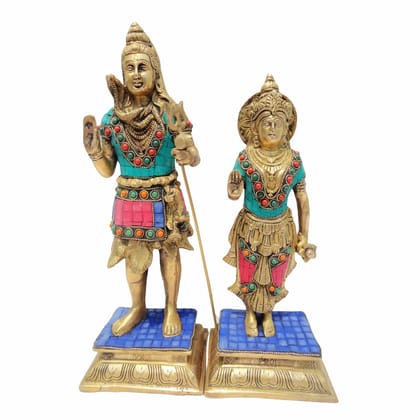 Brass Shiv Parvati Pair God Idol - Divine Couple Statue, Height : 13.9 Inch (BSMAS127)