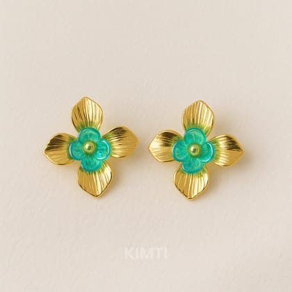 Golden Green Flower Golden Stud Earring