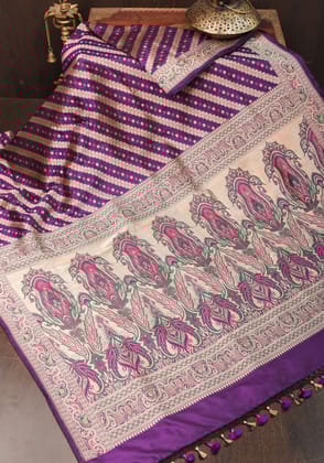 Exquisite Banarasi Silk Saree in Purple with Meenakari Leheria Jaal with Intricate Pallu and Zari  | SILK MARK CERTIFIED
