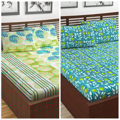 Green and Blue Floral Print Combo Set of 2 Bedsheet for Double Bed-Double / Green and Blue / EN1413_ME1154-DB