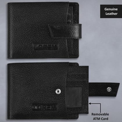 LOREM Bi-Fold Genuine Leather 7 ATM Removable Card Slots Wallet for Men-UF