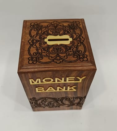 Brown Sheesham Handmade Wood Money Bank/Coin Bank/Piggy Bank/Coin Saving Gullak For Kids