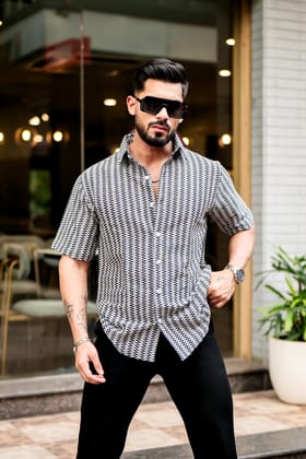 Black Zig-Zag Stripe Crochet Shirt Black Zig-Zag Stripe Crochet Shirt