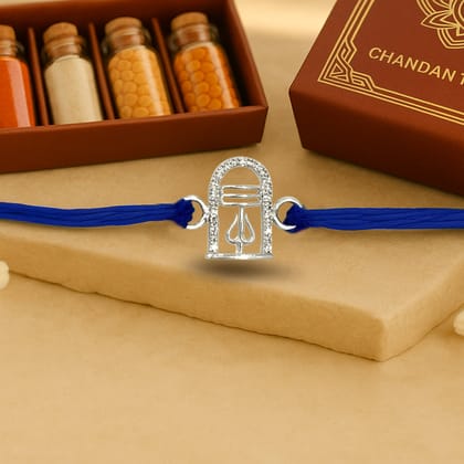 Pure 92.5 Silver Trishul Rakhi with Chandan Tilak Set