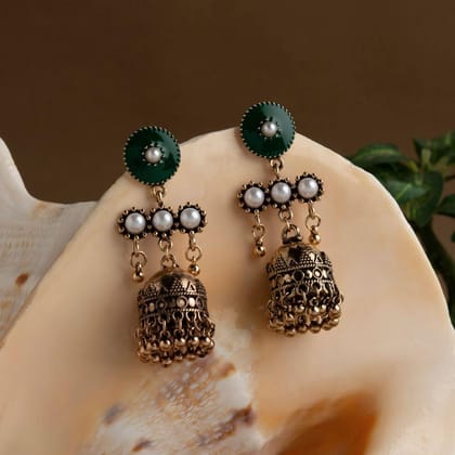Gold Plated Round Shaped Enamel With Pearl Studded Fashion A