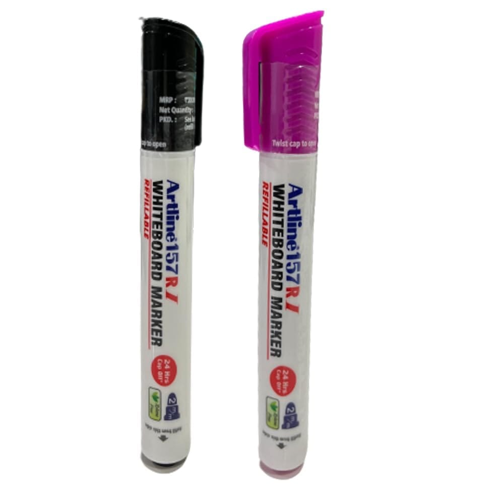 Artline 157RI Whiteboard Marker Pack of 10 (Black and Pink Colours) | Quick Drying, Dry Wipe Ink, Low Odor