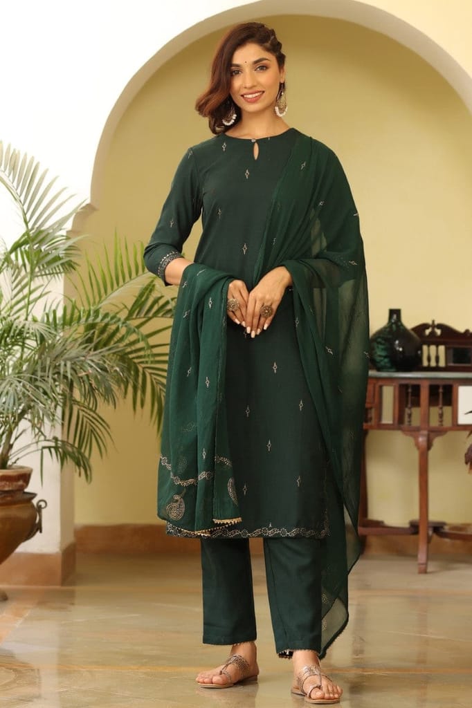 Green Poly Silk Straight Suit Set PKSKD1118 - Kurtas & Kurta Sets | Buy online on ZillyBuy