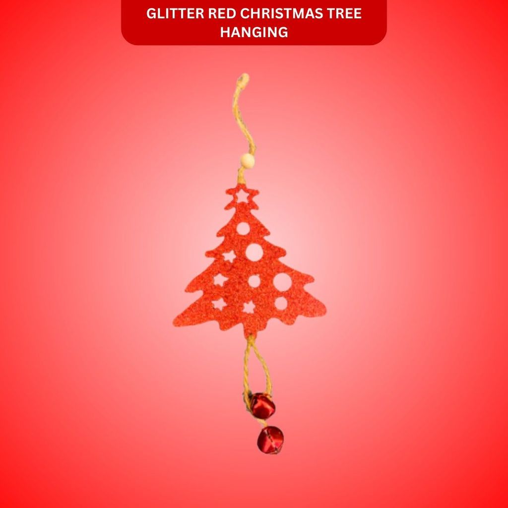 Christmas Tree Ornaments - Glitter Red Christmas Tree Hanging Decoration - 1PC - Party and Festive Needs | Buy online on ZillyBuy