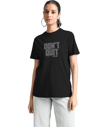 Leotude Women Polyester Printed Oversized Fit Round Neck T-Shirt ( Black )