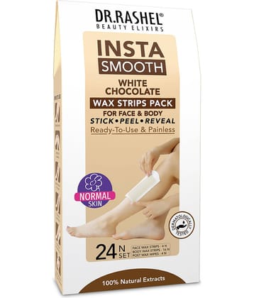 DR.RASHEL Insta Smooth White Chocolate Wax Strips for Face and Body for Men and Women (24 Strips)