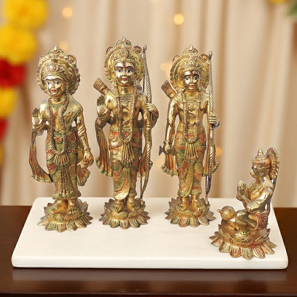 Brass Ram Darbar Idol Statue | Handcrafted Hindu Religious Murti, Height : 30.5 Inch (BSMAS1419)
