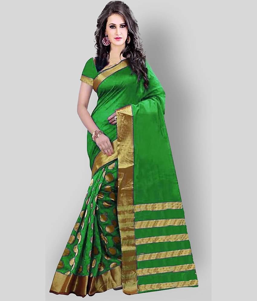 Bhuwal Fashion Silk Blend Embroidered Saree With Unstitched Blouse Piece ( Green )