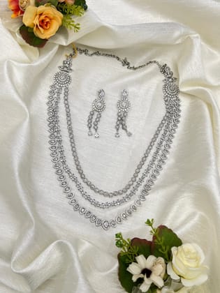 Silver Stone layered Necklace 0092