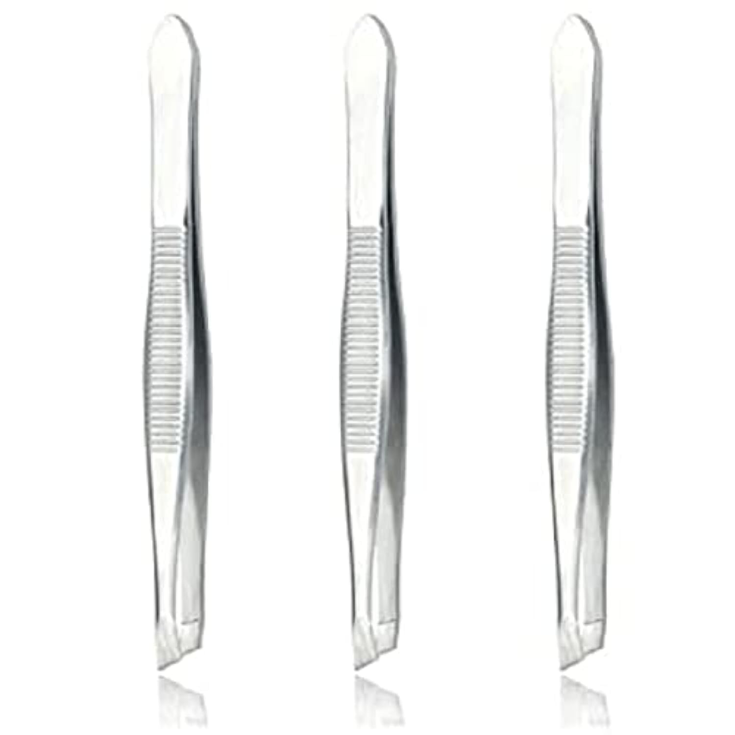Elecsera Metal Flat Tip Tweezer Plucker for Women Eyebrows and Upper Lips, Silver Pack of 3 ()