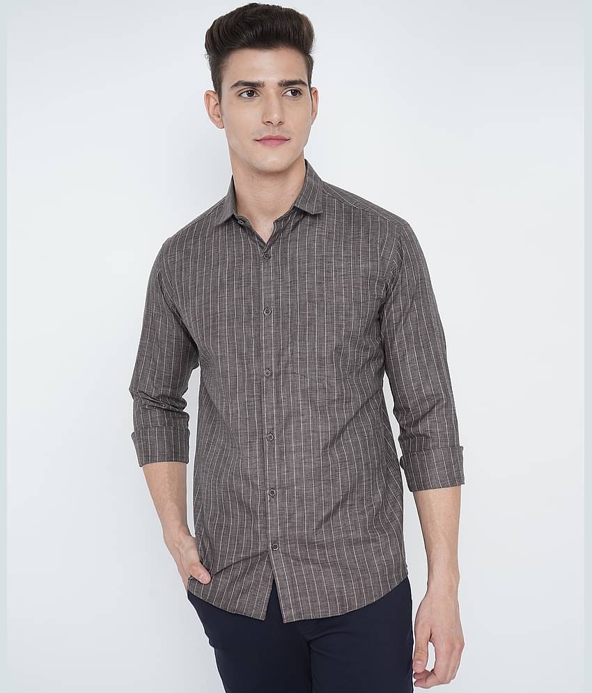VERTUSY Cotton Blend Regular Fit Striped Full Sleeves Men's Casual Shirt - Grey ( Pack of 1 )