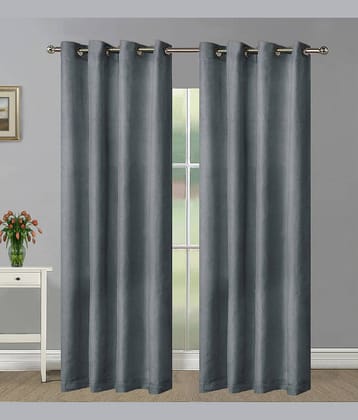 Home Candy Set of 2 Long Door Blackout Room Darkening Eyelet Polyester Grey Curtains ( 274 x 114 cm )