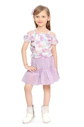 Be:Kids Purple Springtime Whimsy Ruffle Blouse and Gingham Skirt Set