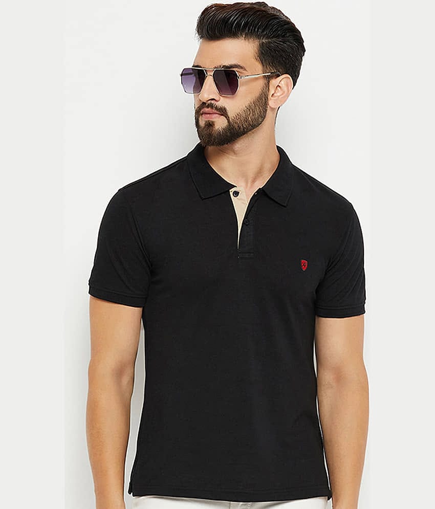 XFOX Pack of 1 Cotton Blend Regular Fit Solid Half Sleeves Men's Polo T Shirt ( Black )