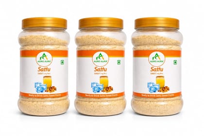 AGRO AURA Sattu Sweet Premix with Desi Khand Sugar Ready to Drink Rich in Protein Source of Energy Aids Digestion Pack of 3