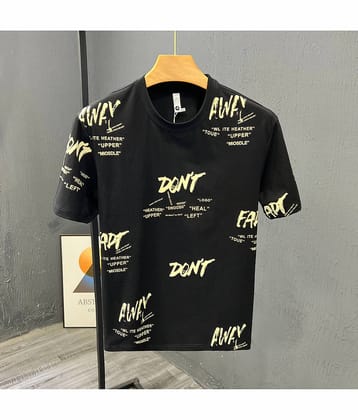 FABRIPPLE Polyester Regular Fit Printed Half Sleeves Men's Round T-Shirt - Black ( Pack of 1 )
