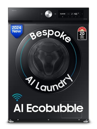 Samsung 12 kg, 5 Star, AI Ecobubble, Super Speed, Wi-Fi, Hygiene Steam with Inbuilt Heater, Digital Inverter, Fully-Automatic Front Load Washing Machine (WW12DB7B24GBTL, Black)