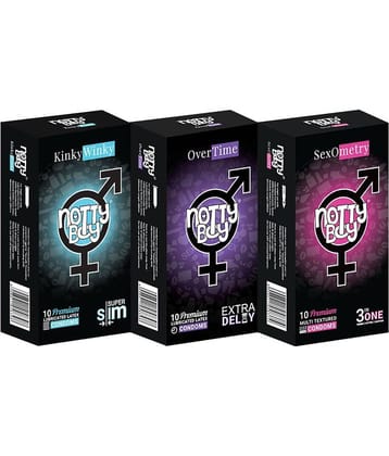 NottyBoy Mixed Pack Ultra Slim, Extra Delay and Dots, Ribs, Contoured Condom - 30 Pcs