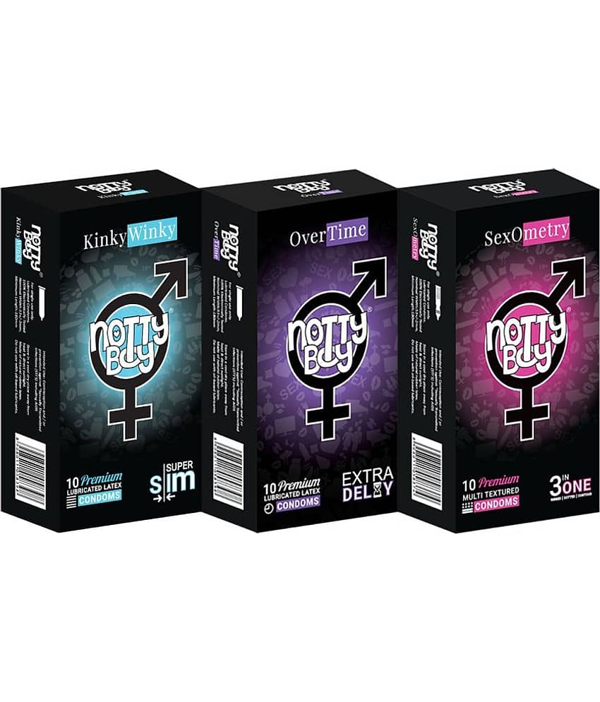 NottyBoy Mixed Pack Ultra Slim, Extra Delay and Dots, Ribs, Contoured Condom - 30 Pcs