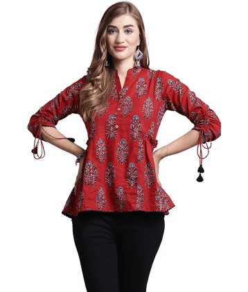wonder weave Women's Cotton Regular Top ( Maroon )