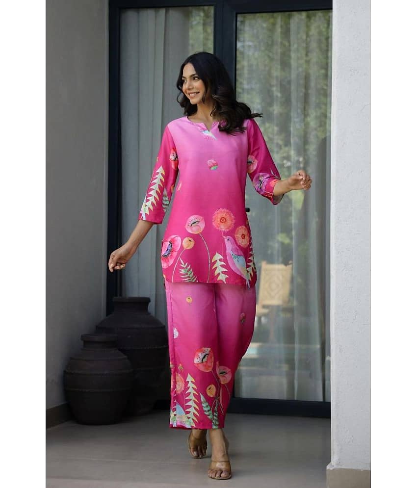 Label Flavia Women Printed Kurta With Trousers Co-Ord Set ( Multicolor )