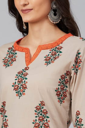 Beige Cotton A-Line Kurta VCK1627 Beige Cotton A-Line Kurta VCK1627