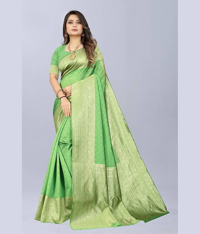 NENCY FASHION Banarasi Silk Embellished Saree With Unstitched Blouse Piece ( Rama )